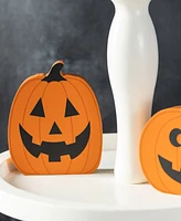 Glitzhome Halloween Wooden Haunted House and Pumpkin Ghost Table Block, Set of 5