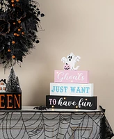 Glitzhome 11.75" Halloween Lighted Pink Wooden Ghost Block Word Sign