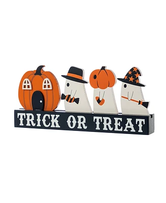 Glitzhome 5.25" Halloween Wooden Trick or Treat Pumpkin Ghosts Table Decor