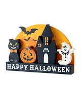 Glitzhome Happy Halloween Wooden Table Block, Set of 5