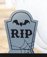 Glitzhome 32.25" Lighted Halloween Metal Ghost Tombstone Yard Stake with Timer