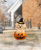 Glitzhome 32" Halloween Metal Labrador In Pumpkin Yard Stake