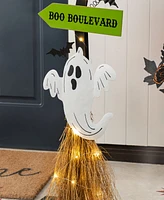 Glitzhome 41.75" Lighted Wooden Ghost's Broom Porch Decor