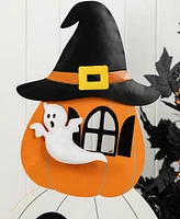 Glitzhome 35" Halloween Wooden Pumpkin Haunted House Porch Decor