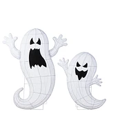 Glitzhome Lighted Halloween Ghosts Family Outdoor Decor with Warm White Led Lights, Set of 2