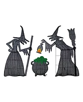 Glitzhome Lighted Halloween Witches with Cauldron Outdoor Decor with Warm White Led Lights, Set of 3