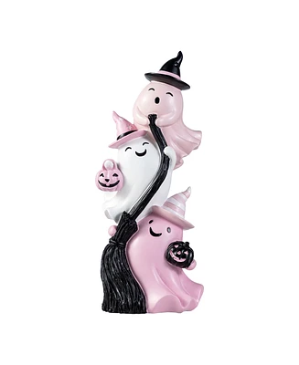 Glitzhome 12.75" Pink Halloween Polyresin Stacked Ghost Table Decor