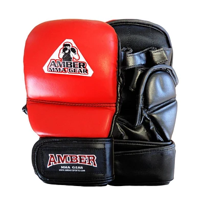 Amber Sports Mma Safety Training Gloves, Premium Leather, Shock Absorbing Foam,Adjustable Velcro Closure, Durable & Comfortable for Sparring,Red,Large