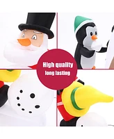 LuxenHome 5.9 Ft Long Santa Snowman and Penguin Inflatable with Lights