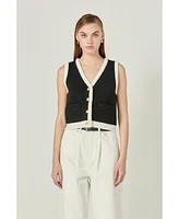 English Factory Women's Black and white knit vest