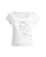 Jendue Women's Assymetric Cut Out Tshirt Optic White