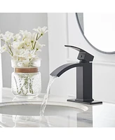 Greenspring Waterfall Single Hole Single-Handle Low-Arc Bathroom Sink Faucet With Pop-up Drain Assembly In Matte Black