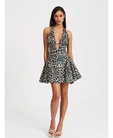 Miss Circle Women's Mackenzie Cheetah Print Halter Linen Mini Dress