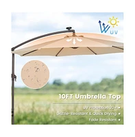 10 Feet Cantilever Umbrella with 32 Led Lights and Solar Panel Batteries