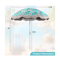 6.5 feet Beach Umbrella with Fringe Outdoor Tassel Push Button Tilt