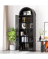 Vlsrka 76" Arch Display Cabinet, 3-Color Lights, 6 Shelves