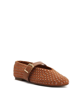 Schutz Women's Eiza Shine Studded Suede Buckle Flats