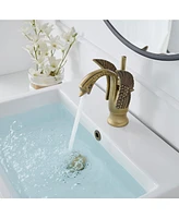 Swan Single Hole Single-Handle Bathroom Faucet And Pop Up Drain & Overflow Cover in Antique Brass