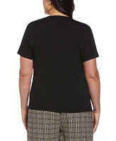 Ella Rafaella Plus Asymmetrical Wrap Short Sleeve Top