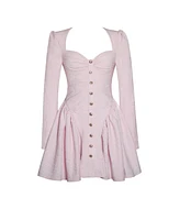 Miss Circle Women's Tae Pink Tweed Long Sleeve Drop Waist Mini Dress