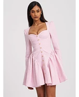 Miss Circle Women's Tae Pink Tweed Long Sleeve Drop Waist Mini Dress