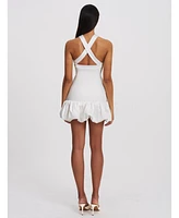 Miss Circle Women's Barbra White Cross Straps Bodycon Mini Dress with Bubble Hem