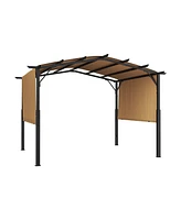 Slickblue Outdoor Retractable Pergola with Canopy Arched Top Metal Patio Pergola