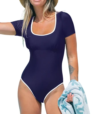 Cupshe Women's Quick Dry Trim Back Zipper One Piece Swimsuit