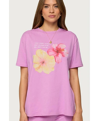 Edikted Womens Fleur Hibiscus Graphic T Shirt