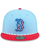New Era Men's Light Blue/Red Boston Red Sox 2025 Fourth of July 59FIFTY Fitted Hat
