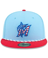 New Era Men's Light Blue/Red Miami Marlins 2025 Fourth of July 59FIFTY Fitted Hat