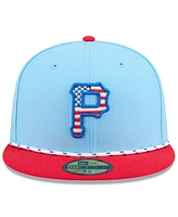 New Era Men's Light Blue/Red Pittsburgh Pirates 2025 Fourth of July 59FIFTY Fitted Hat