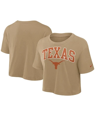 Nike Women's Tan Texas Longhorns Power Pursuit Athletic Prep Arch Performance Cropped T-Shirt