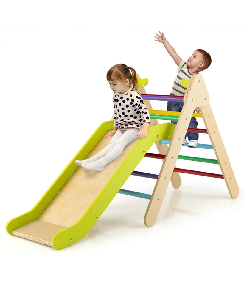 2-in-1 Wooden Triangle Climber Set with Gradient Adjustable Slide