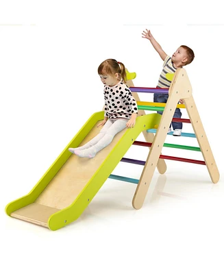 2-in-1 Wooden Triangle Climber Set with Gradient Adjustable Slide