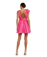 Mac Duggal Women's Ruffle V Neck Fit & Flare Mini Dress
