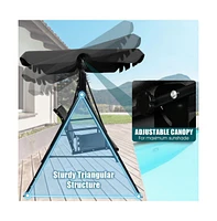 3 Person Steel Frame Patio Porch Swing with Polyester Angle and Adjustable Canopy