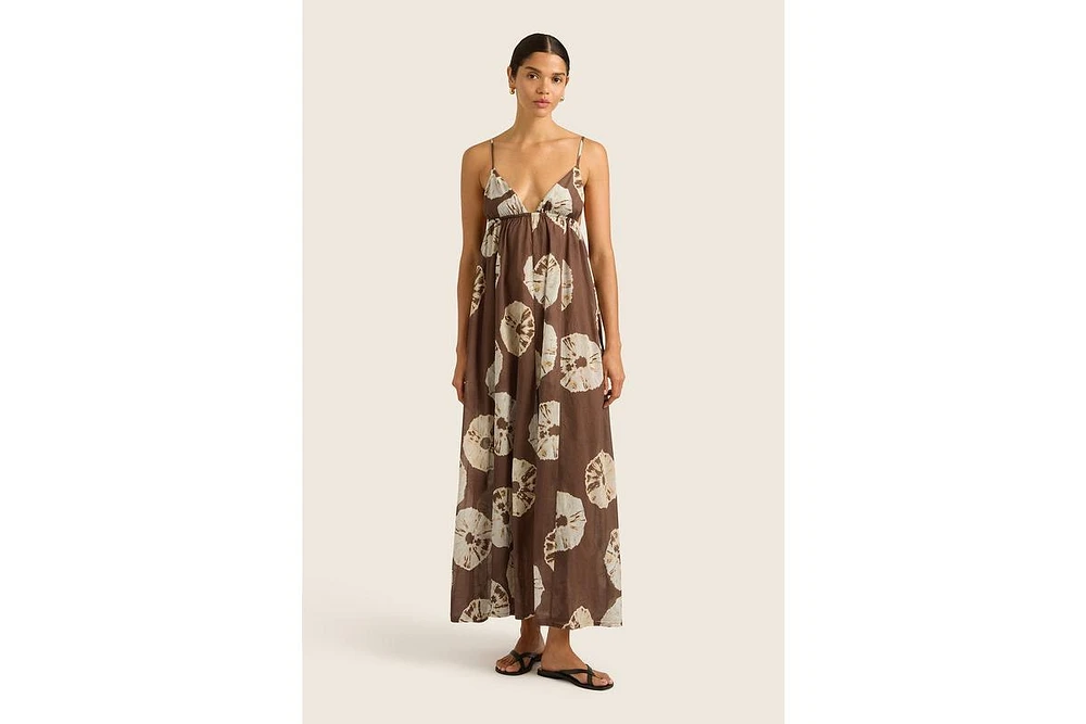 Hope And May Women's Palma Plunge V Neck Cotton Maxi Dress