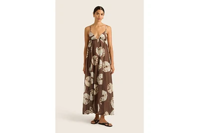 Hope And May Women's Palma Plunge V Neck Cotton Maxi Dress