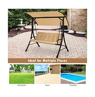 3-Seat Outdoor Porch Swing with Adjustable Canopy and Padded Cushions