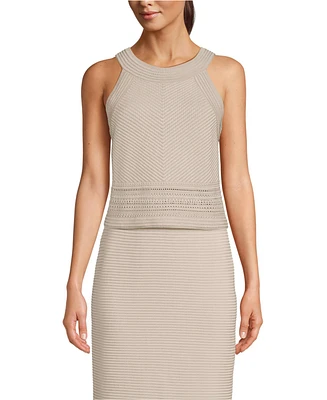 Lands' End Women's Gassed Cotton Pointelle Halter Top Sweater Set