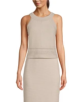 Lands' End Women's Gassed Cotton Pointelle Halter Top Sweater Set