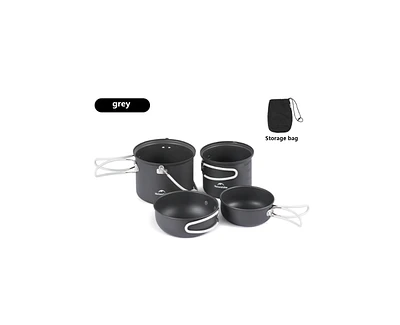 Naturehike 4 in 1 Premium Camping Cookware Set – Lightweight Aluminum Pots with Multi-Use Lids,Upgraded Handle,Compact&Space-Saving,Only 1.32lb