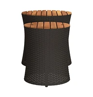 vidaXL Patio Side Tables 2 pcs with Wooden Top Poly Rattan