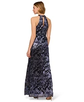 Adrianna Papell Women's Crinkle Metallic Halter Gown