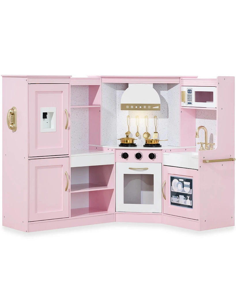 Best Choice Products Pretend Play Corner Kitchen, Interactive Wooden Kids Set w/ Lights & Sounds