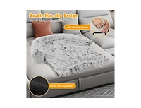 Akiudex Gray Plush Calming Dog Couch Bed with Anti-Slip Bottom