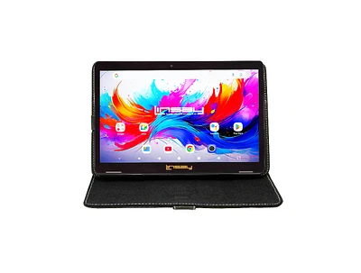Linsay 10.1" Octa Core 256GB Storage Android 15 Tablet with Black Leather Case