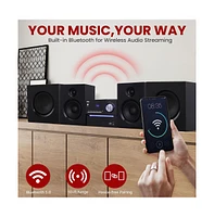 Pyle 3-Piece Wireless Bt Streaming Stereo System – MP3, Usb, Fm Radio, Bass Reflex Speaker, Remote & 2 Wireless Microphones (Black)