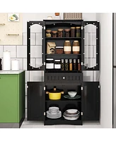 Costway 63" Tall Bathroom Cabinet with Tempered Glass Doors Adjustable Shelves Large Drawer